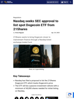 Nasdaq seeks SEC approval to list spot Dogecoin ETF from 21Shares