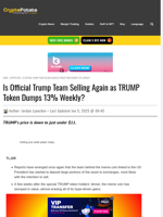 Is Official Trump Team Selling Again as TRUMP Token Dumps 13% Weekly?