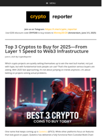 Top 3 Cryptos to Buy for 2025—From Layer 1 Speed to Web3 Infrastructure