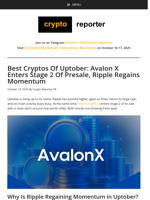 Best Cryptos Of Uptober: Avalon X Enters Stage 2 Of Presale, Ripple Regains Momentum