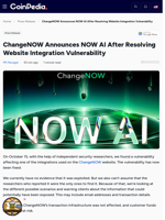 ChangeNOW Announces NOW AI After Resolving Website Integration Vulnerability
