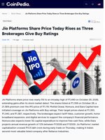 Jio Platforms Share Price Today Rises as Three Brokerages Give Buy Ratings