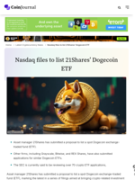 Nasdaq files to list 21Shares' Dogecoin ETF - CoinJournal