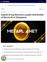 Capital Group Becomes Largest Shareholder of Bitcoin Firm Metaplanet