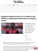England defeats France 5-3 in World Cup thriller as Saka joins Geoff Hurst in history books