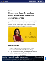 Binance co-founder advises users with losses to contact customer service