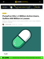 PumpFun Hits 1.3 Million Active Users, Suffers $66 Million in Losses - CoinCentral
