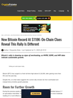 New Bitcoin Record At $118K: On-Chain Clues Reveal This Rally Is Different