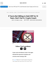 If You’re Not Willing to Hold XRP for 10 Years, Don’t Get In: Crypto Coach