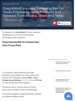 Greg Abbott Imposes Sweeping Ban On Texas Employees Using Products And Services From Alibaba, Shein And Temu - Alibaba Gr Hldgs (NYSE:BABA), Baidu (NASDAQ:BIDU) - Benzinga