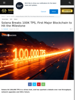 Solana Breaks 100K TPS, First Major Blockchain to Hit the Milestone | Live Bitcoin News