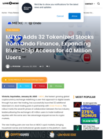 MEXC Adds 32 Tokenized Stocks from Ondo Finance, Expanding Blue-Chip Access for 40 Million Users | Live Bitcoin News