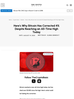 Here’s Why Bitcoin Has Corrected 4% Despite Reaching an All-Time High Today