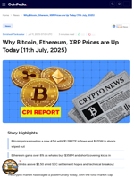 Why Bitcoin, Ethereum, XRP Prices are Up Today (11th July, 2025)