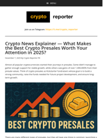 Crypto News Explainer — What Makes the Best Crypto Presales Worth Your Attention in 2025?