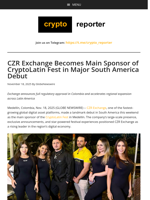 CZR Exchange Becomes Main Sponsor of CryptoLatin Fest in Major South America Debut