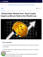“Easiest Bear Market Ever” Says Crypto Expert as Bitcoin Falls to Six-Month Low