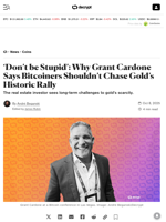 ‘Don’t be Stupid’: Why Grant Cardone Says Bitcoiners Shouldn’t Chase Gold’s Historic Rally - Decrypt