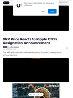 XRP Price Reacts to Ripple CTO's Resignation Announcement - U.Today