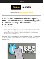 Ant Group’s AI Healthcare Manager AQ Hits 100 Million Users, Accelerating Tech Inclusion Through AI-Powered Innovations