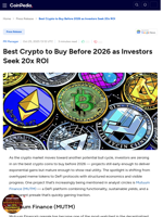 Best Crypto to Buy Before 2026 as Investors Seek 20x ROI