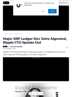 Major XRP Ledger Dev Joins Algorand, Ripple CTO Speaks Out - U.Today
