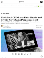BlackRock CEO Larry Fink: Bitcoin and Crypto 'Serve Same Purpose as Gold' - Decrypt