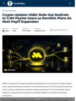 Crypto Update: HSBC Rolls Out RedCoin to 3.3M PayMe Users as Remittix Plans Its Next PayFi Expansion - TechBullion