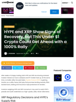 HYPE and XRP Show Signs of Recovery, but This Under $1 Crypto Could Get Ahead with a 1000% Rally | Live Bitcoin News