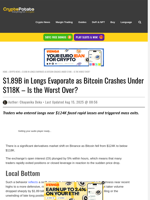 $1.89B in Longs Evaporate as Bitcoin Crashes Under $118K - Is the Worst Over?