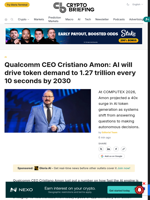 Qualcomm CEO Cristiano Amon: AI will drive token demand to 1.27 trillion every 10 seconds by 2030
