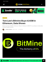 Tom Lee’s Bitmine Buys $145M in Ethereum, Data Shows - CoinCentral