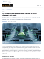 NVIDIA and Oracle expand Vera Rubin to multi-gigawatt OCI scale - Blockchain.News