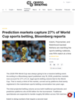 Prediction markets capture 27% of World Cup sports betting, Bloomberg reports