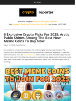 6 Explosive Crypto Picks For 2025: Arctic Pablo Shines Among The Best New Meme Coins To Buy Now