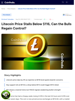 Litecoin Price Stalls Below $116, Can the Bulls Regain Control?