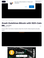 Zcash Outshines Bitcoin with 102% Gain - U.Today