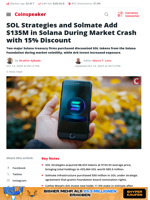 SOL Strategies and Solmate Add $135M in Solana During Market Crash with 15% Discount - Coinspeaker