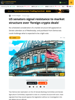 US Senators May Resist Market Structure over ’Foreign Crypto Deals’