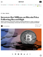 Investors Bet Millions on Bitcoin Price Following Record High - Decrypt