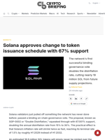 Solana approves change to token issuance schedule with 67% support