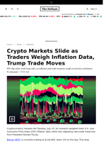  Crypto Markets Slide as Traders Weigh Inflation Data, Trump Trade Moves - 