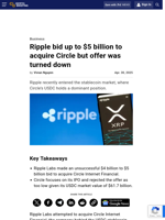 Ripple bid up to $5 billion to acquire Circle, offer rejected