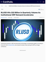 RLUSD Hits $22 Billion In Quarterly Volume As Institutional XRP Demand Accelerates