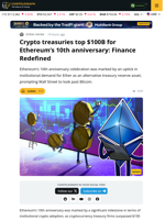Crypto Treasurys Top $100B for Ethereum’s 10th Anniversary: Finance Redefined