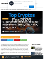 5 Top Cryptos to Buy Today for Huge Profits: BDAG, ETH, AVAX, HYPE, & TRX | Live Bitcoin News