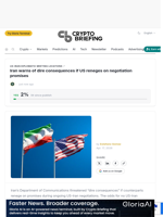 Iran warns of dire consequences if US reneges on negotiation promises