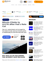 Bitcoin Climbs to $117K After Fed’s Rate Cut – Markets and Prices Bitcoin News