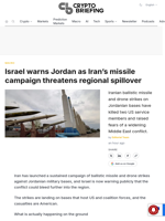 Israel warns Jordan as Iran's missile campaign threatens regional spillover