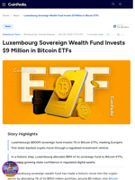 Luxembourg Sovereign Wealth Fund Invests $9 Million in Bitcoin ETFs